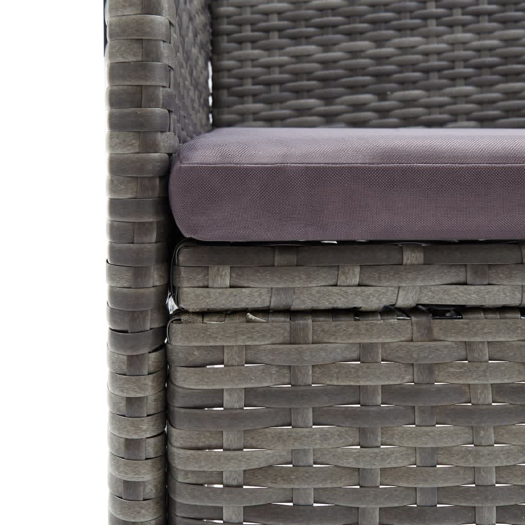 Ensemble à manger de jardin et coussins 9 pcs Poly rotin Gris