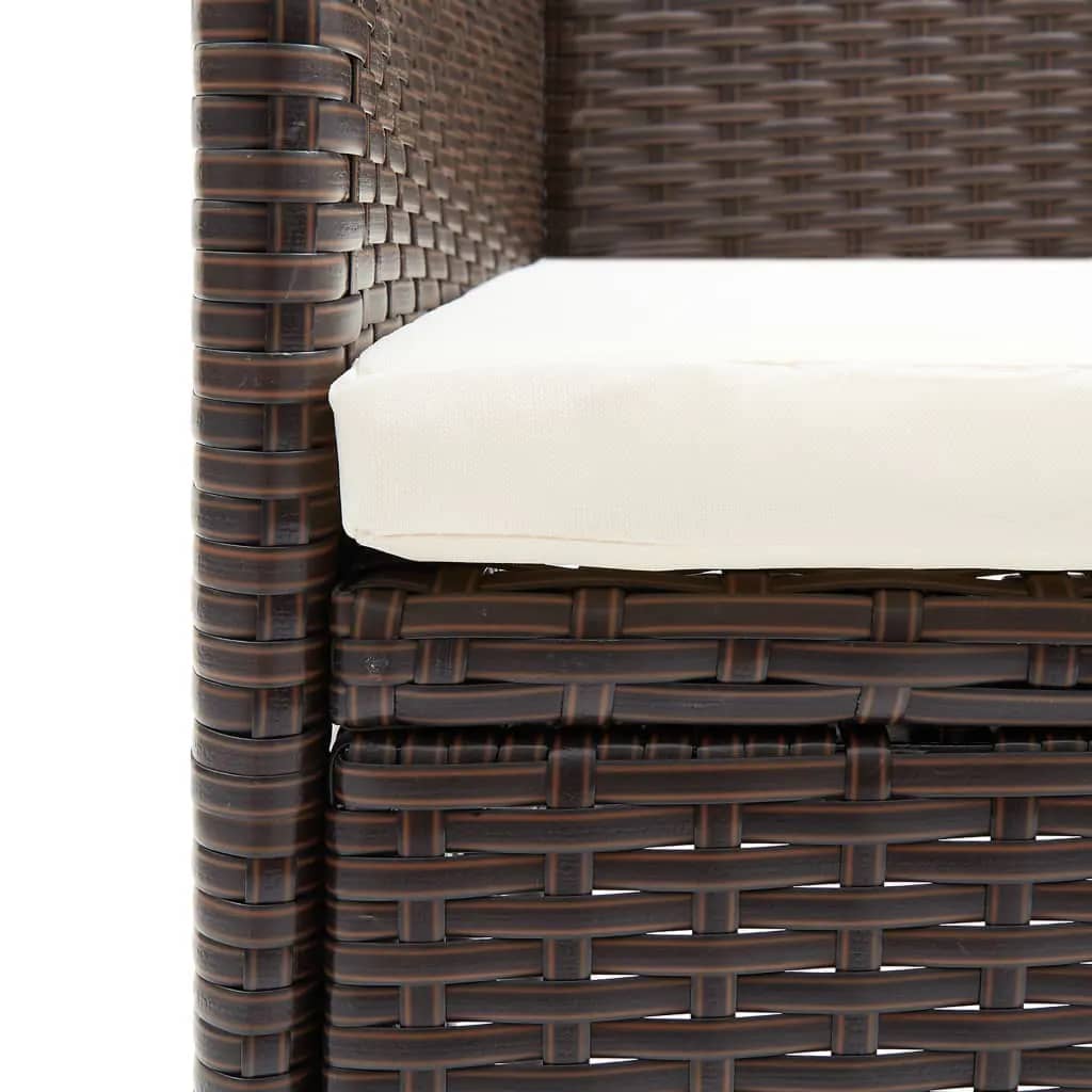 Ensemble à manger de jardin et coussins 5 pcs Poly rotin Marron