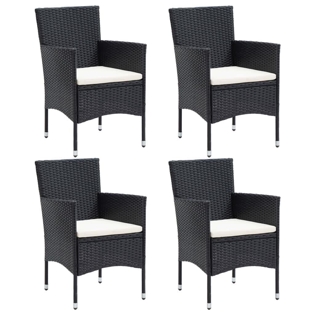 Ensemble à dîner de jardin avec coussins 5 pcs poly rotin noir