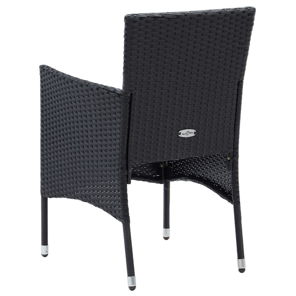 Ensemble à dîner de jardin avec coussins 5 pcs poly rotin noir