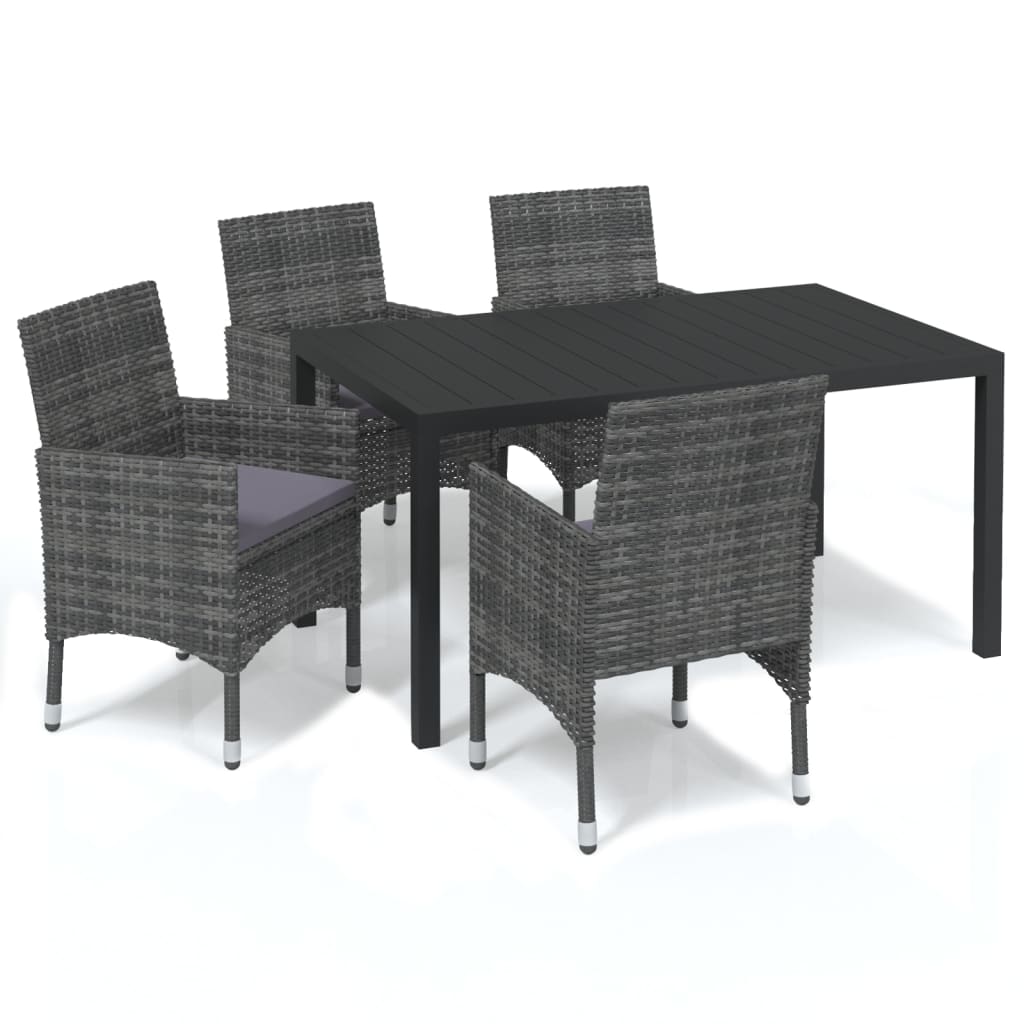 Ensemble à manger de jardin coussins 5pcs Résine tressée Gris