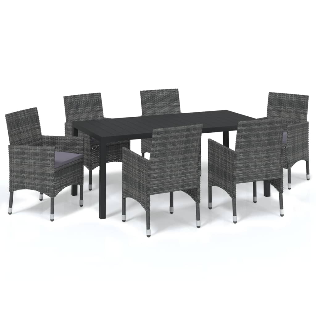 Ensemble à manger de jardin coussins 7pcs Résine tressée Gris