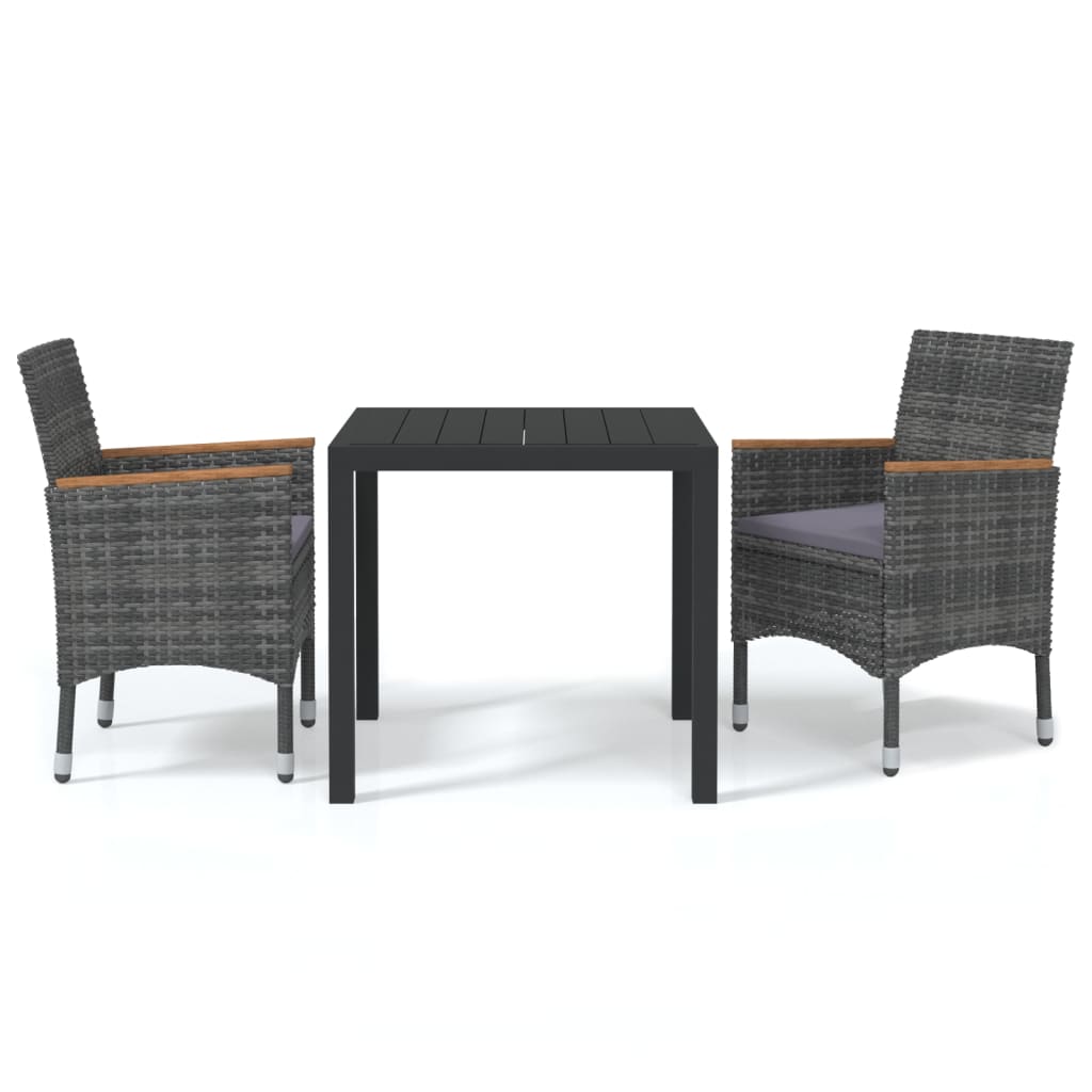 Ensemble à manger de jardin coussins 3pcs Résine tressée Gris
