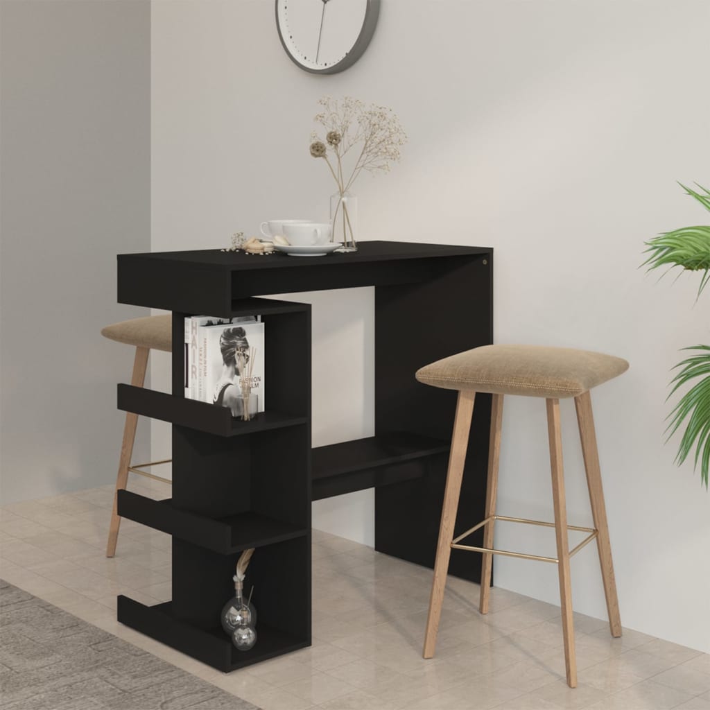 Table de bar avec étagère de rangement Noir Bois d'ingénierie - XIOS