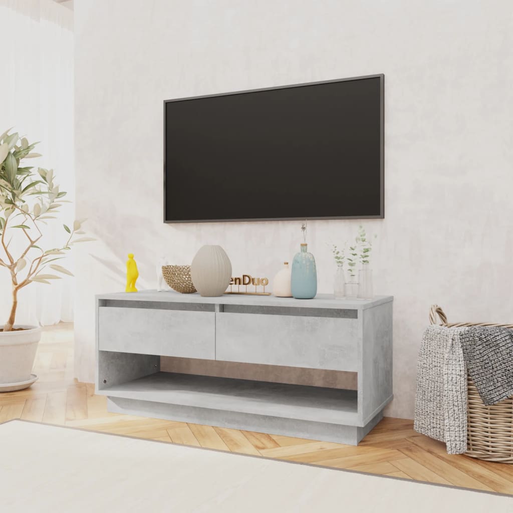 Meuble TV gris béton 102x41x44 cm bois d'ingénierie - XIOS