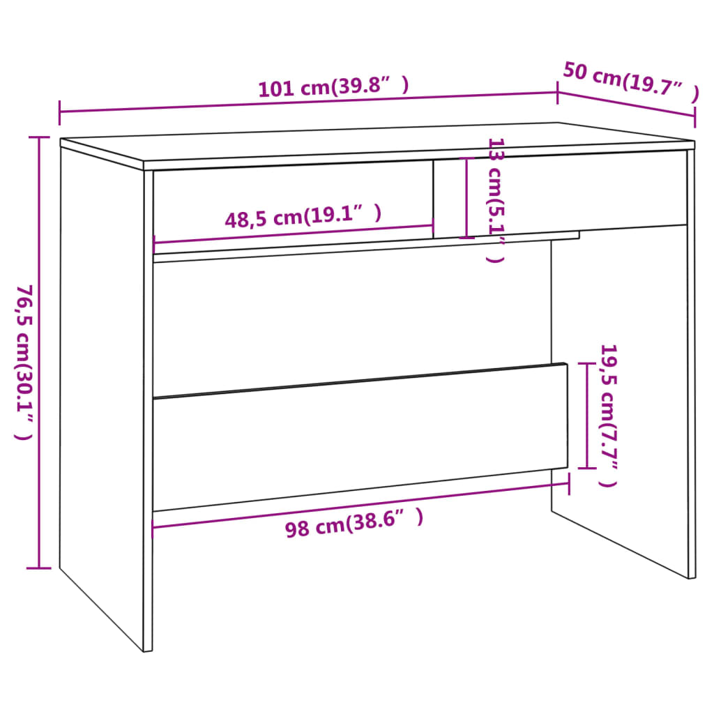Bureau Blanc 101x50x76,5 cm Aggloméré Bureaux vidaXL   