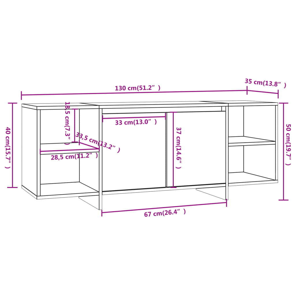 Meuble TV blanc 130x35x50 cm bois d'ingénierie - XIOS