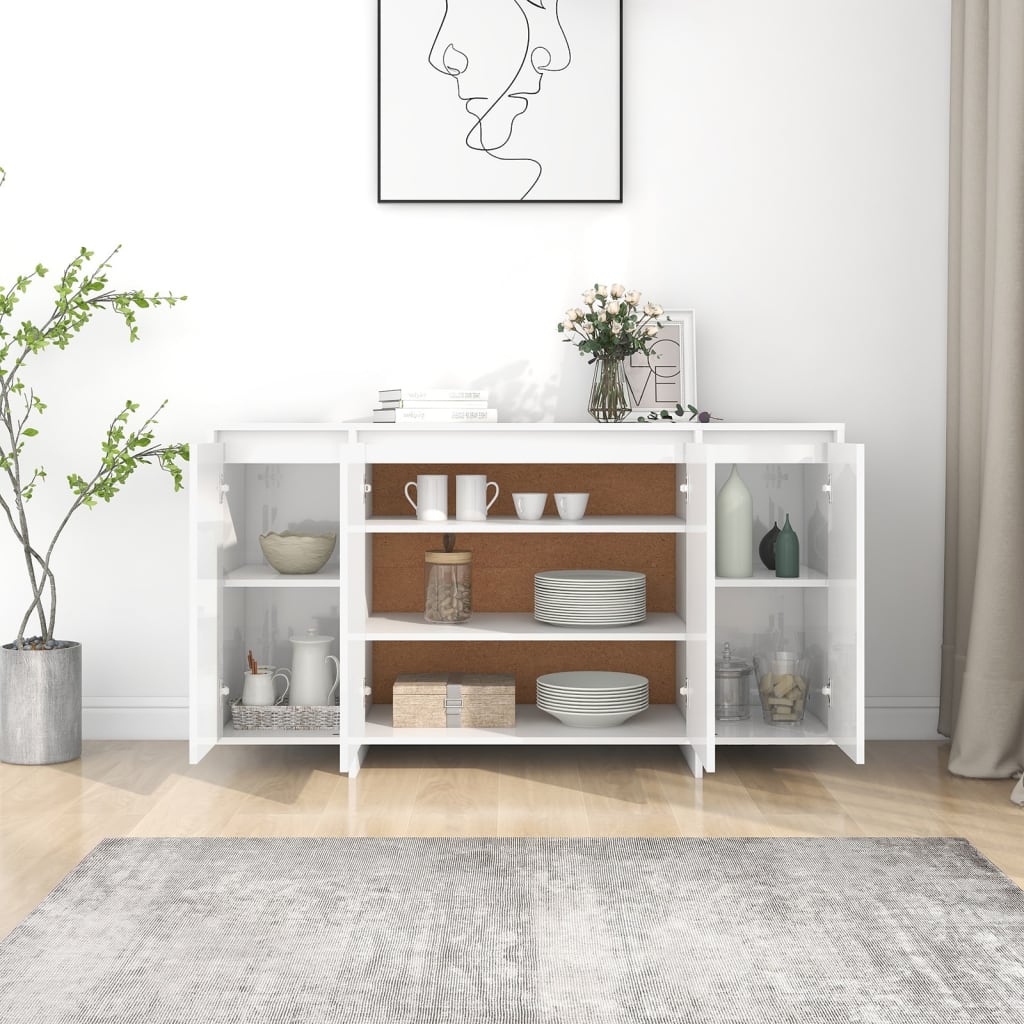 Buffet blanc brillant 135x41x75 cm bois d'ingénierie - XIOS