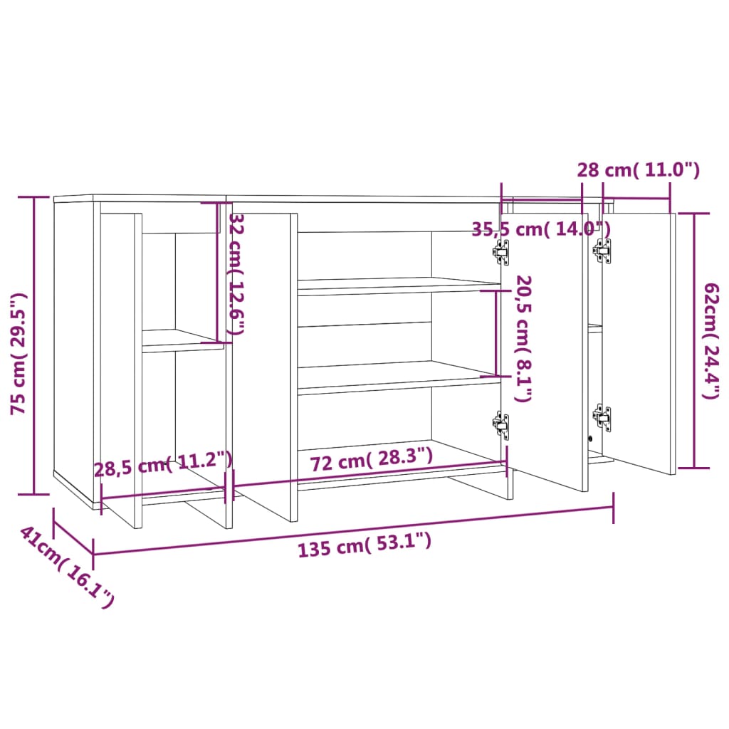 Buffet blanc brillant 135x41x75 cm bois d'ingénierie - XIOS