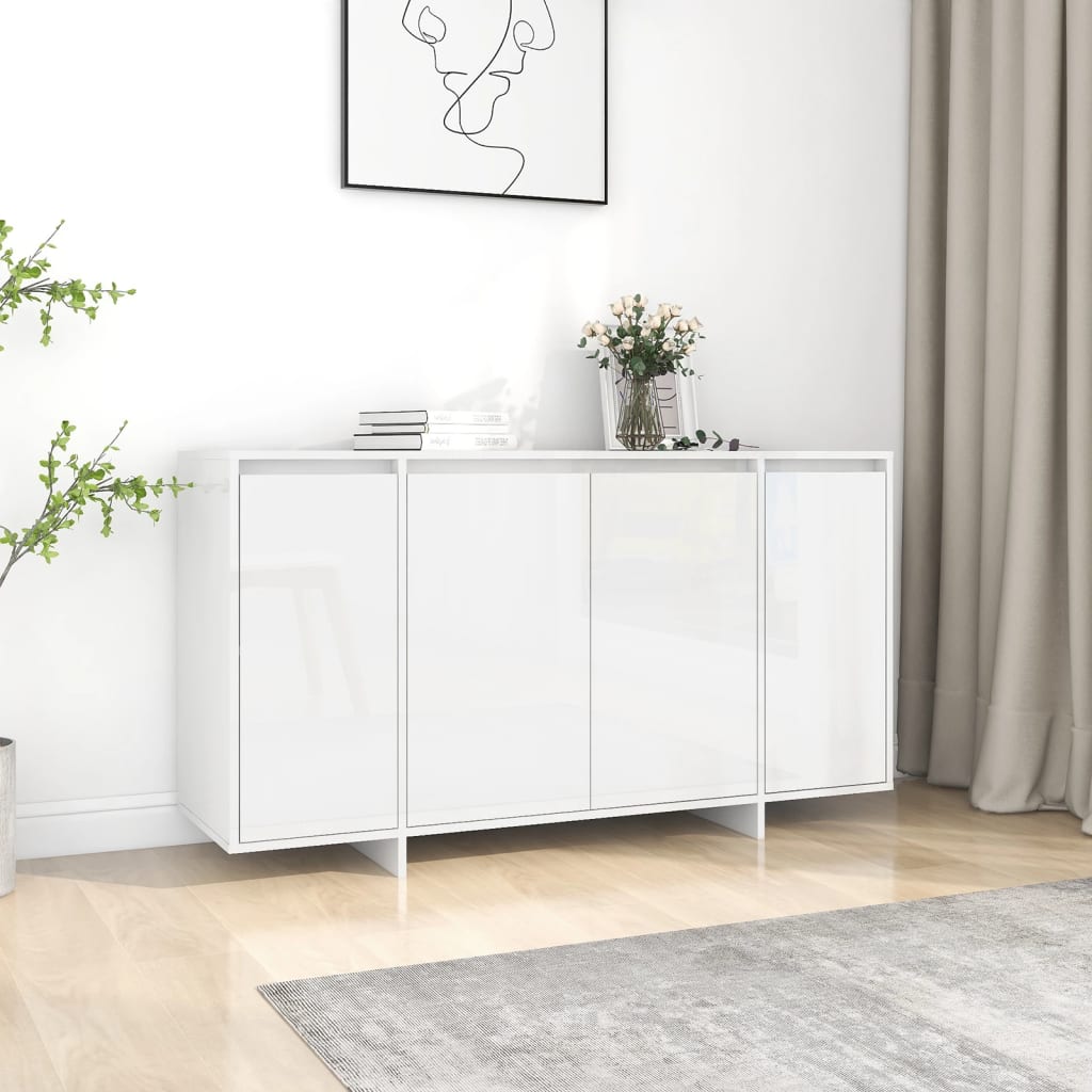 Buffet blanc brillant 135x41x75 cm bois d'ingénierie - XIOS