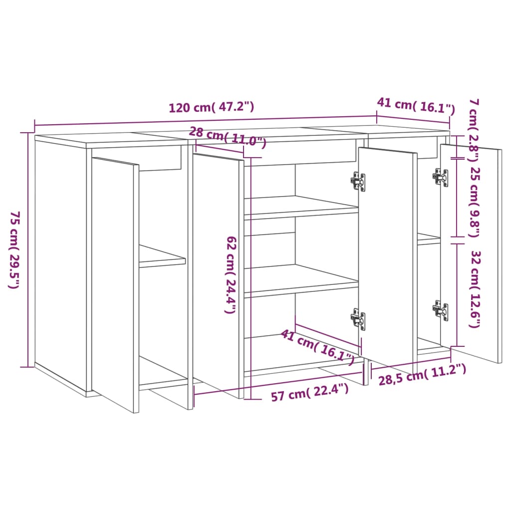 Buffet blanc 120x41x75 cm bois d'ingénierie - XIOS