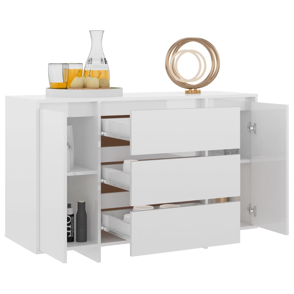 Buffet et 3 tiroirs Blanc brillant 120x41x75 cm Bois ingénierie - XIOS