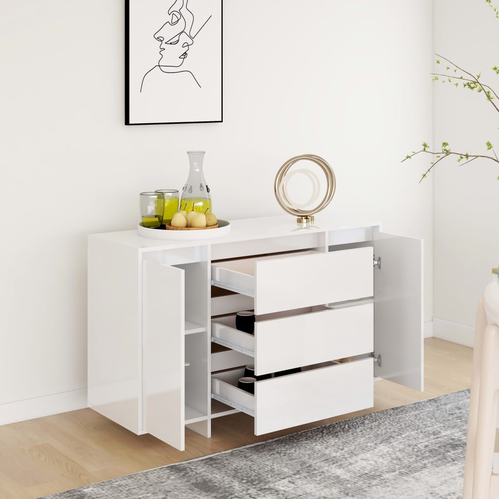 Buffet et 3 tiroirs Blanc brillant 120x41x75 cm Bois ingénierie - XIOS