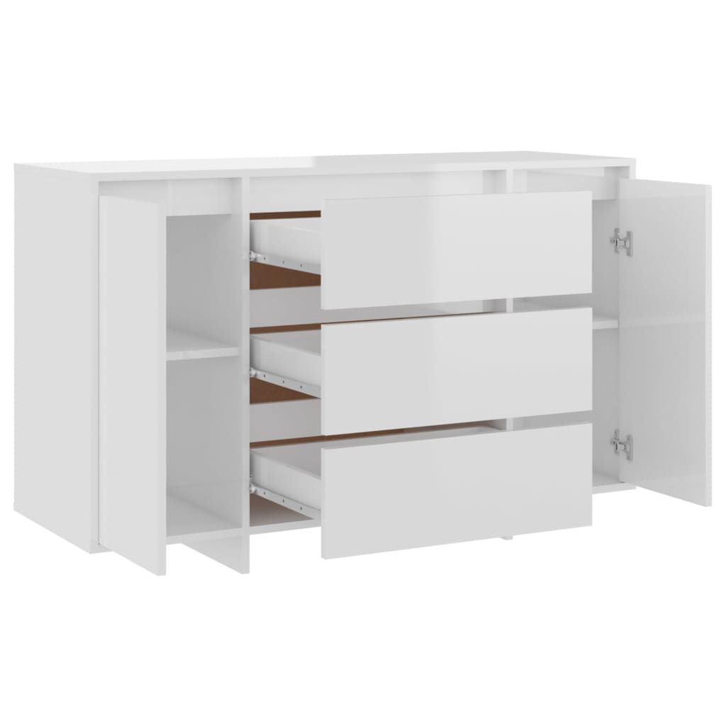 Buffet et 3 tiroirs Blanc brillant 120x41x75 cm Bois ingénierie - XIOS