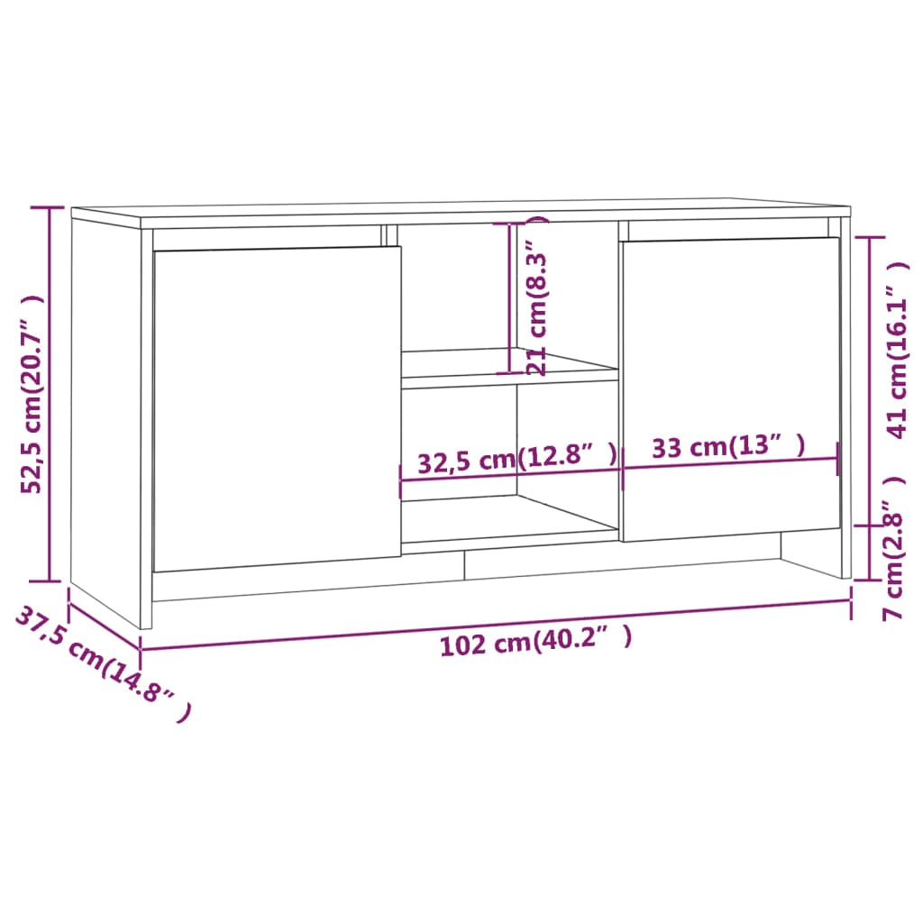 Meuble TV Gris béton 102x37,5x52,5 cm Aggloméré - XIOS