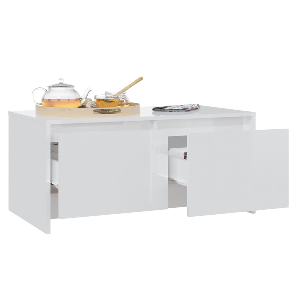 Table basse blanc brillant 90x50x41,5 cm bois d'ingénierie - XIOS