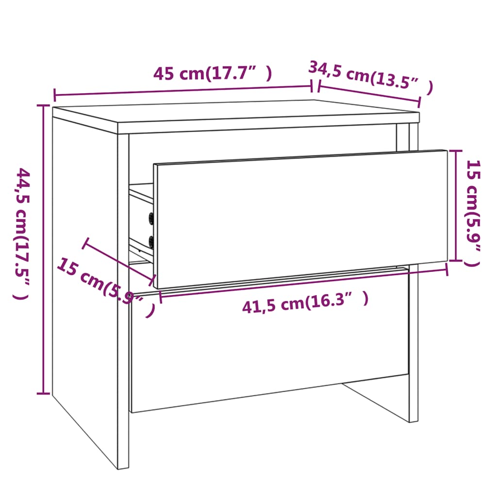 Tables de chevet 2pcs gris béton 45x34,5x44,5cm bois ingénierie - XIOS