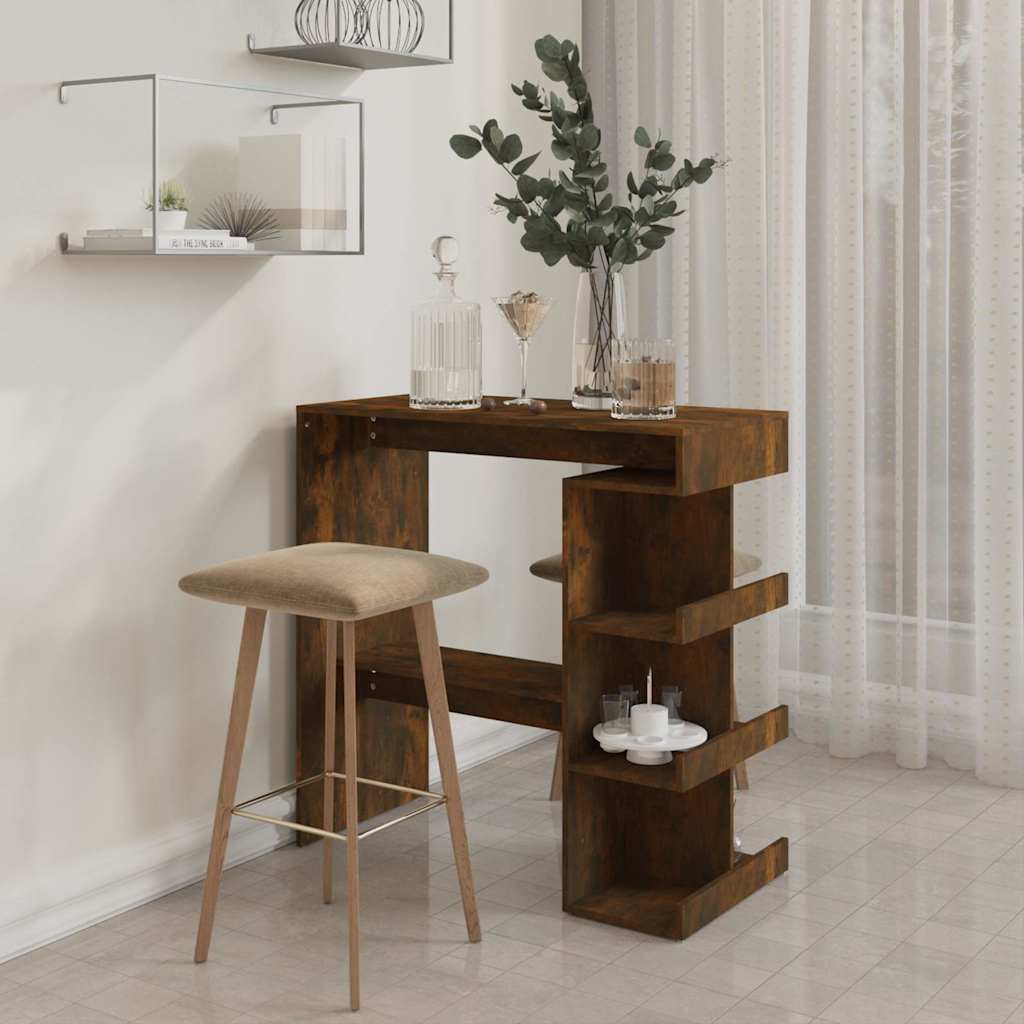 Table de bar et étagère de rangement chêne fumé bois ingénierie - XIOS