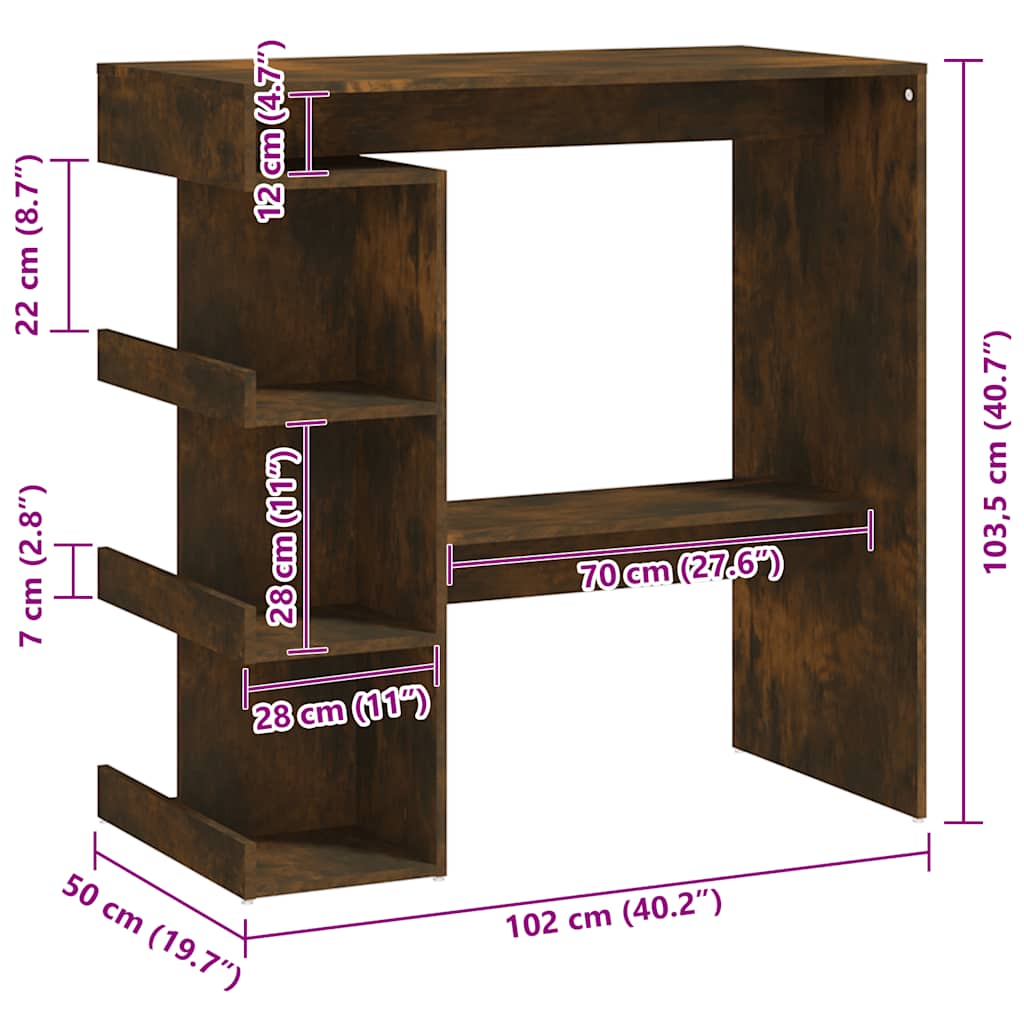 Table de bar et étagère de rangement chêne fumé bois ingénierie - XIOS