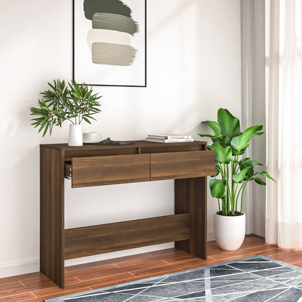 Table console chêne marron 100x35x76,5 cm bois d'ingénierie - XIOS