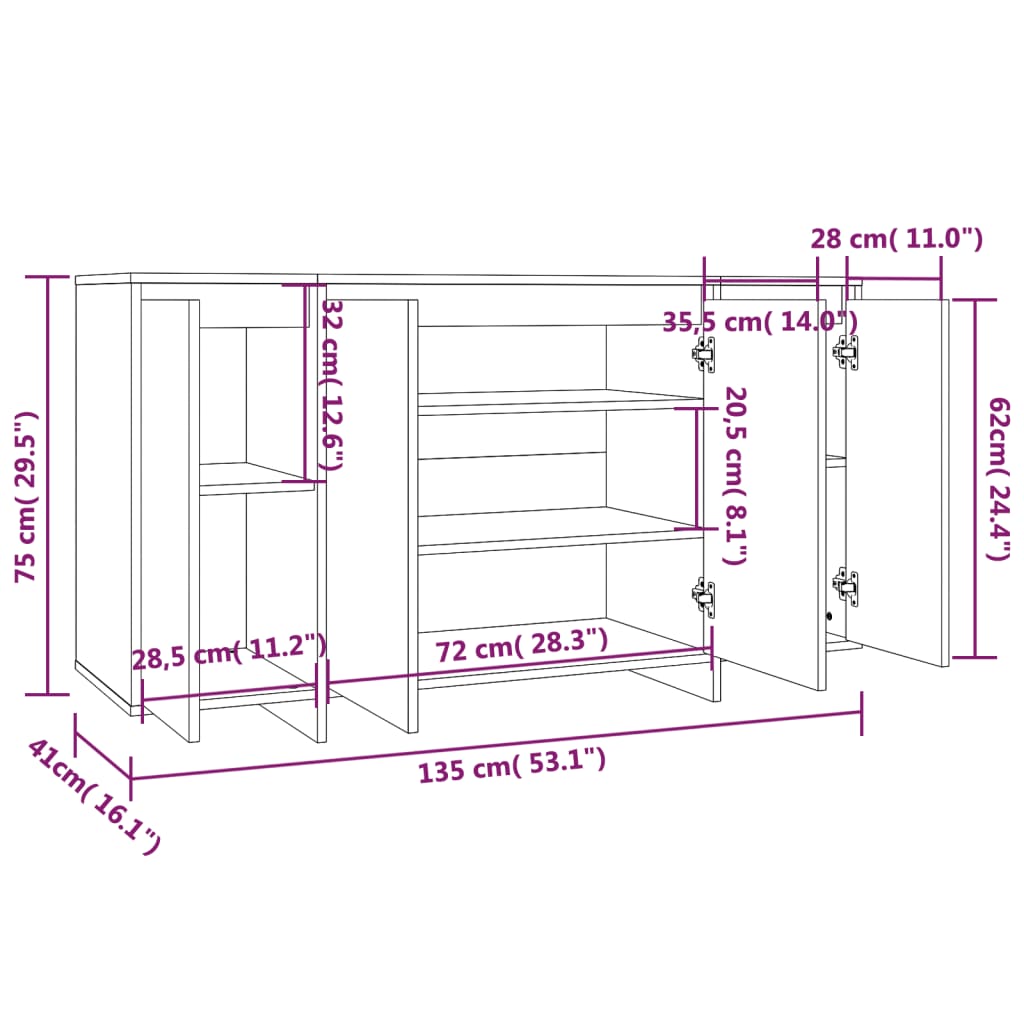 Buffet chêne fumé 135x41x75 cm bois d'ingénierie - XIOS