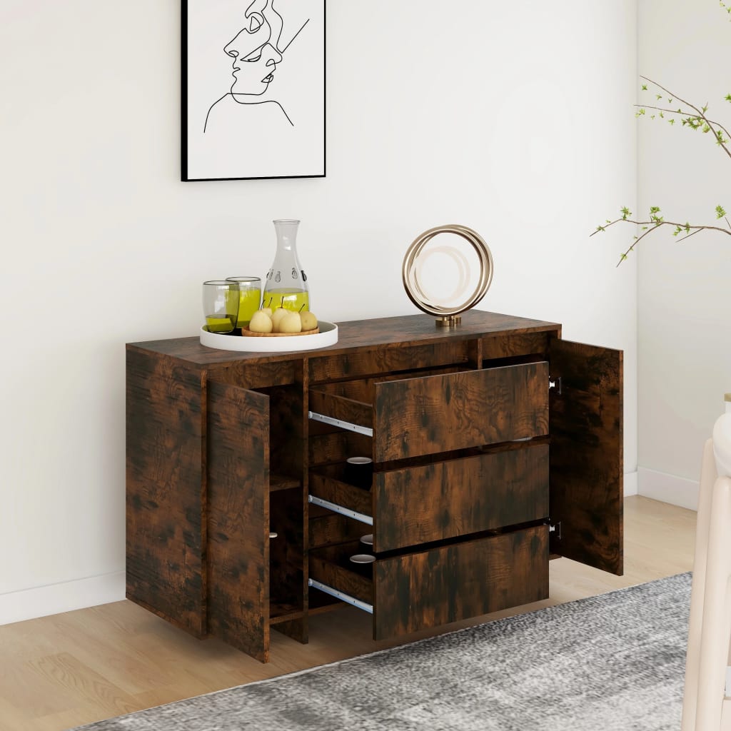 Buffet avec 3 tiroirs chêne fumé 120x41x75 cm bois d'ingénierie - XIOS