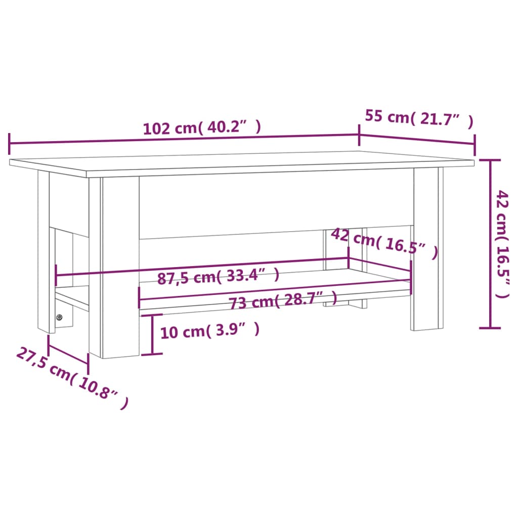 Table basse sonoma gris 102x55x42 cm bois d'ingénierie - XIOS