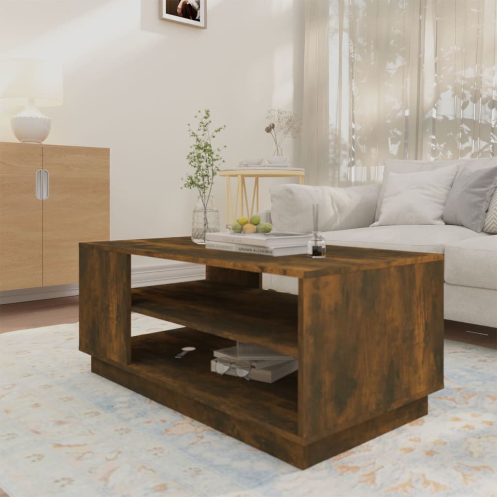 Table basse chêne fumé 102x55x43 cm bois d'ingénierie - XIOS