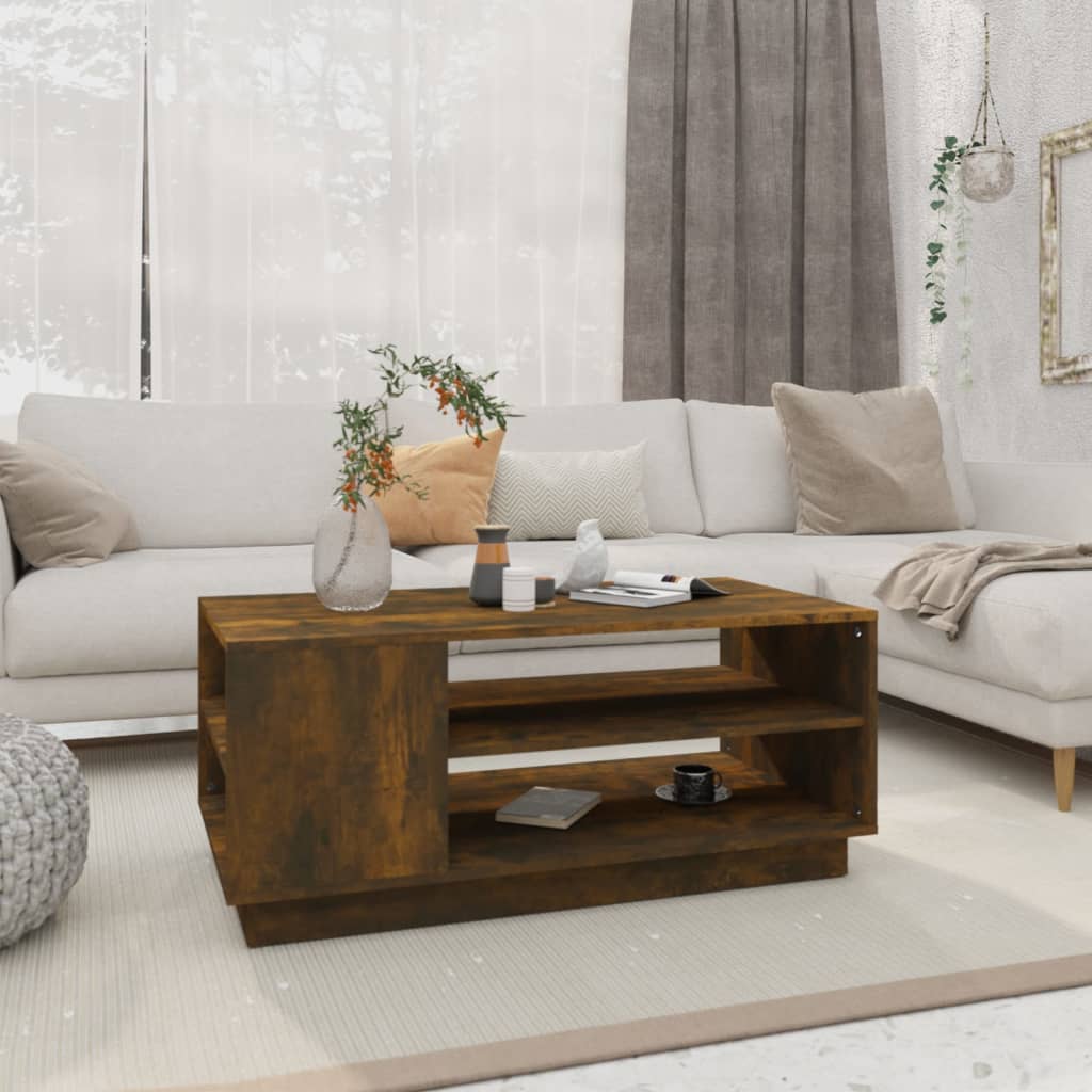 Table basse chêne fumé 102x55x43 cm bois d'ingénierie - XIOS