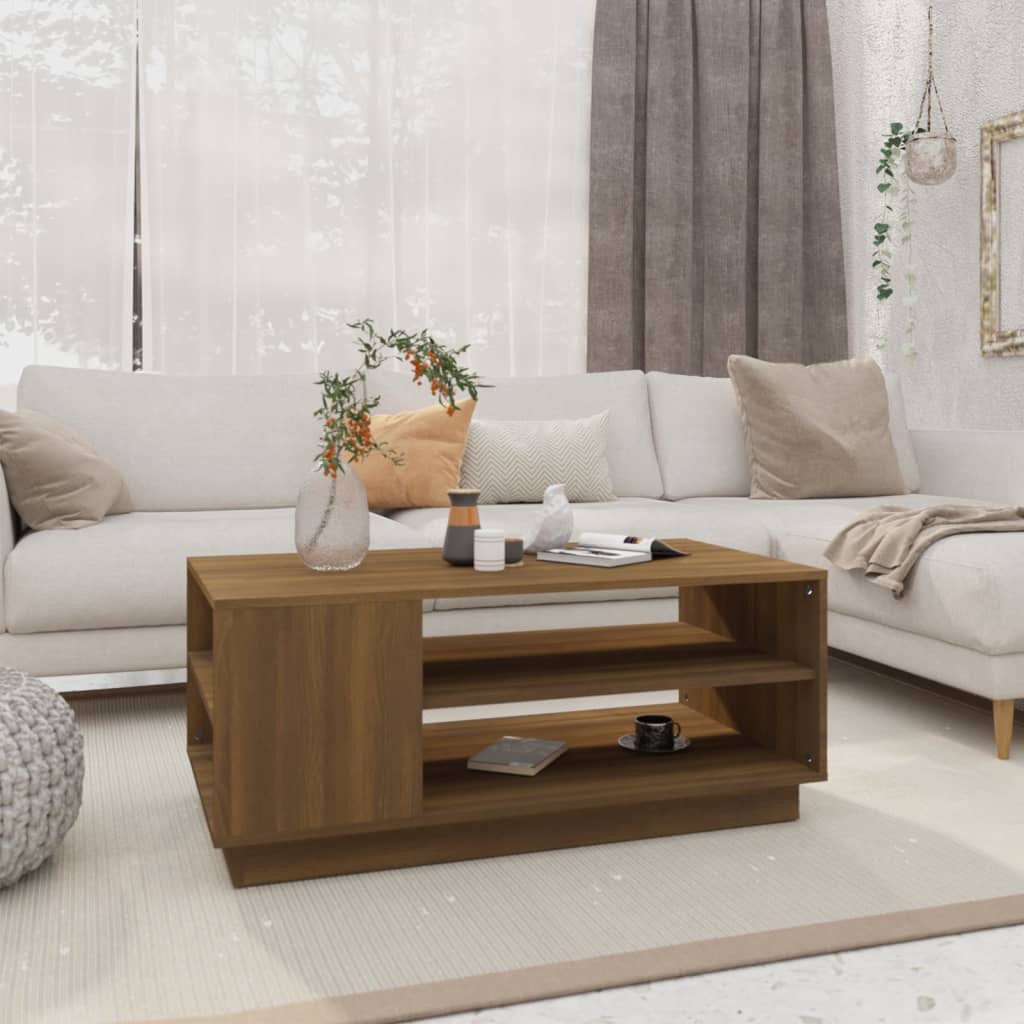 Table basse chêne marron 102x55x43 cm bois d'ingénierie - XIOS