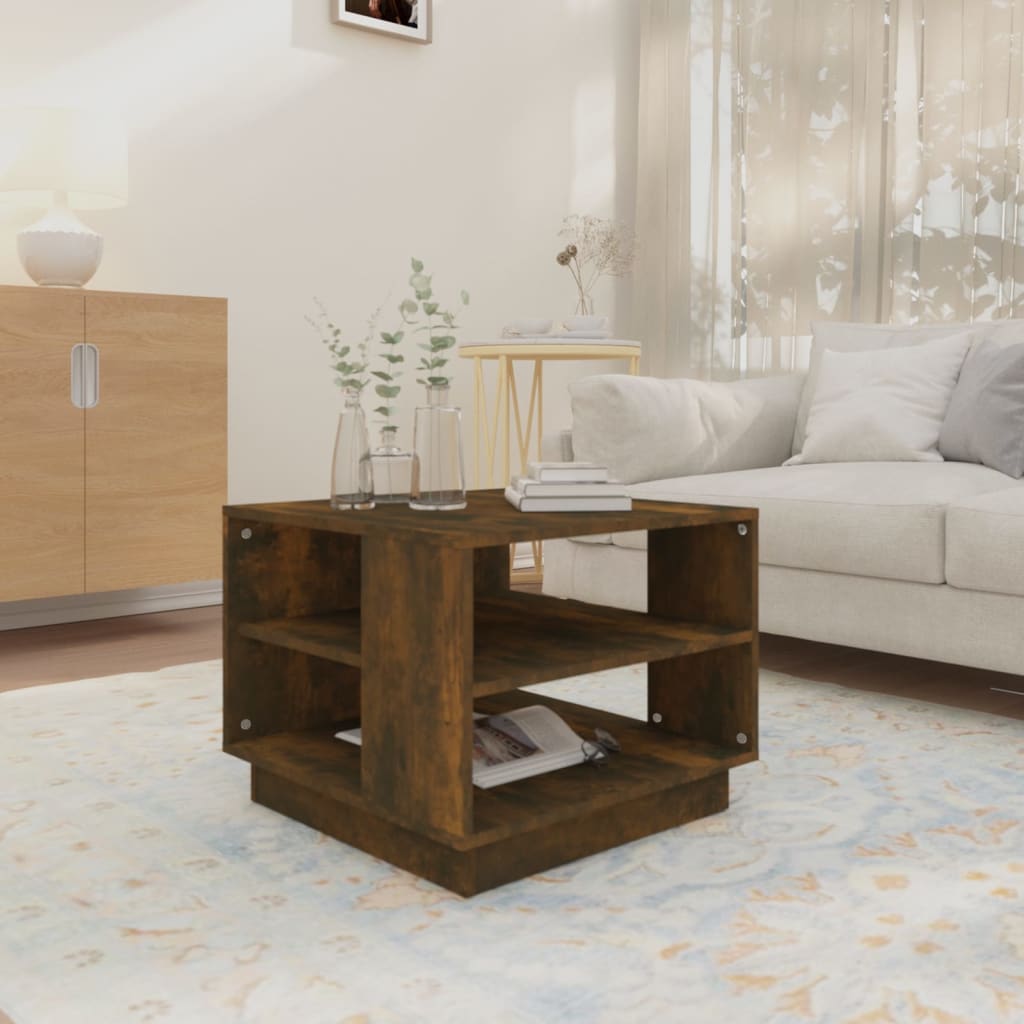 Table basse chêne fumé 55x55x43 cm bois d'ingénierie - XIOS