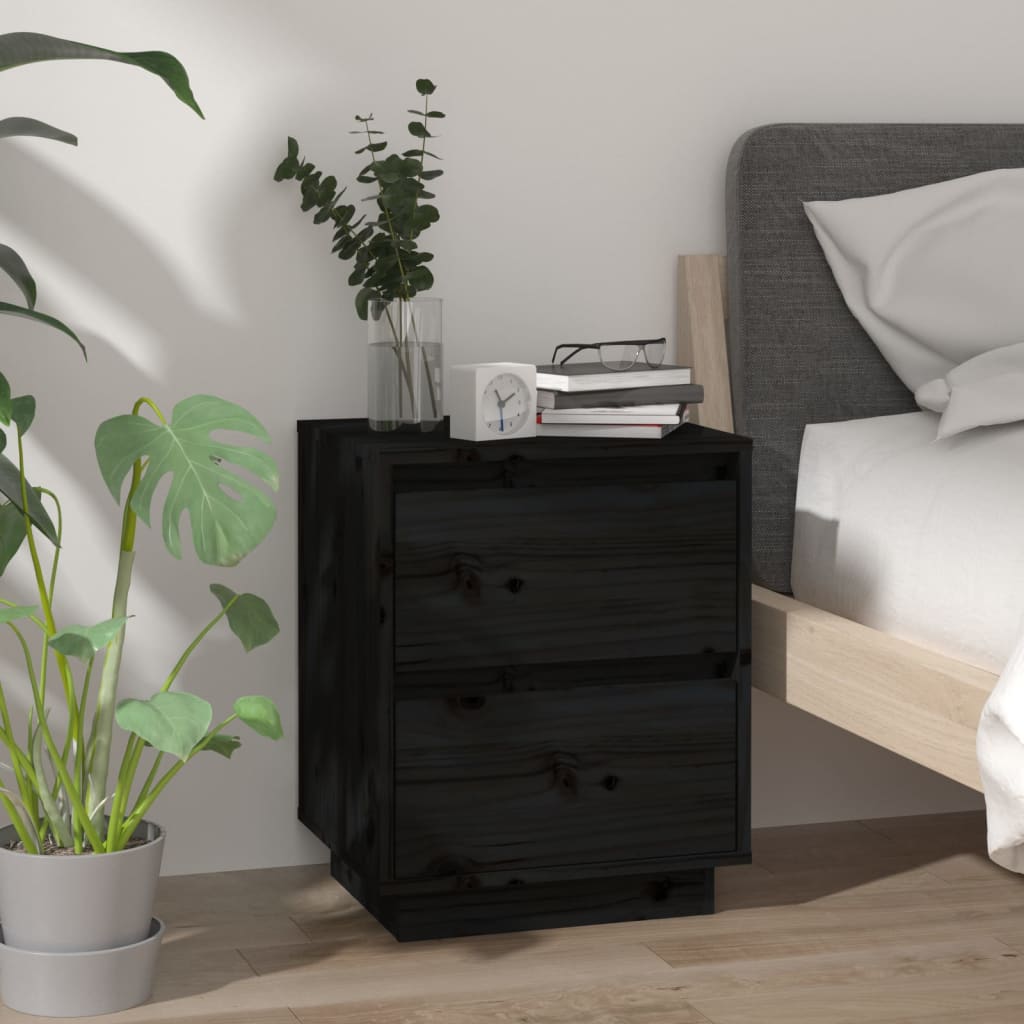 Tables de chevet 2 pcs Noir 40x35x50 cm Bois de pin solide - XIOS