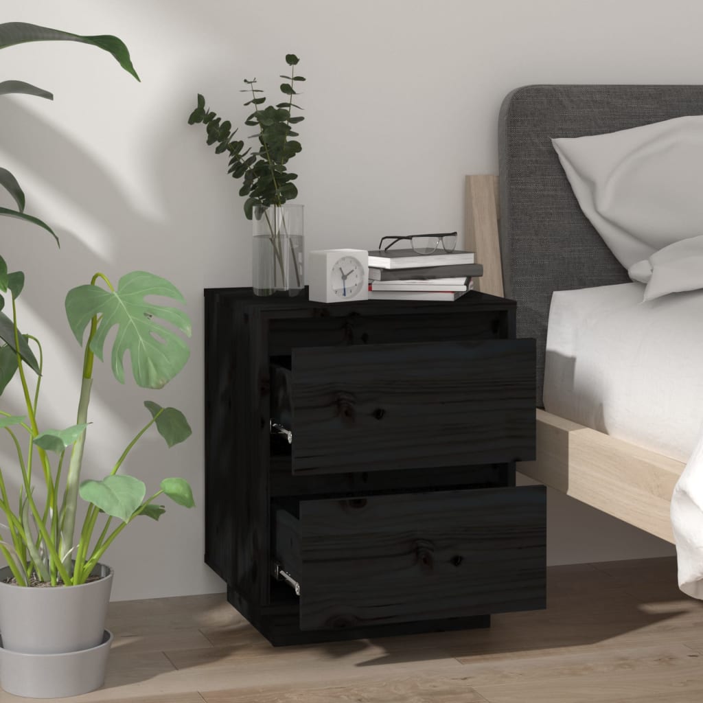 Tables de chevet 2 pcs Noir 40x35x50 cm Bois de pin solide - XIOS