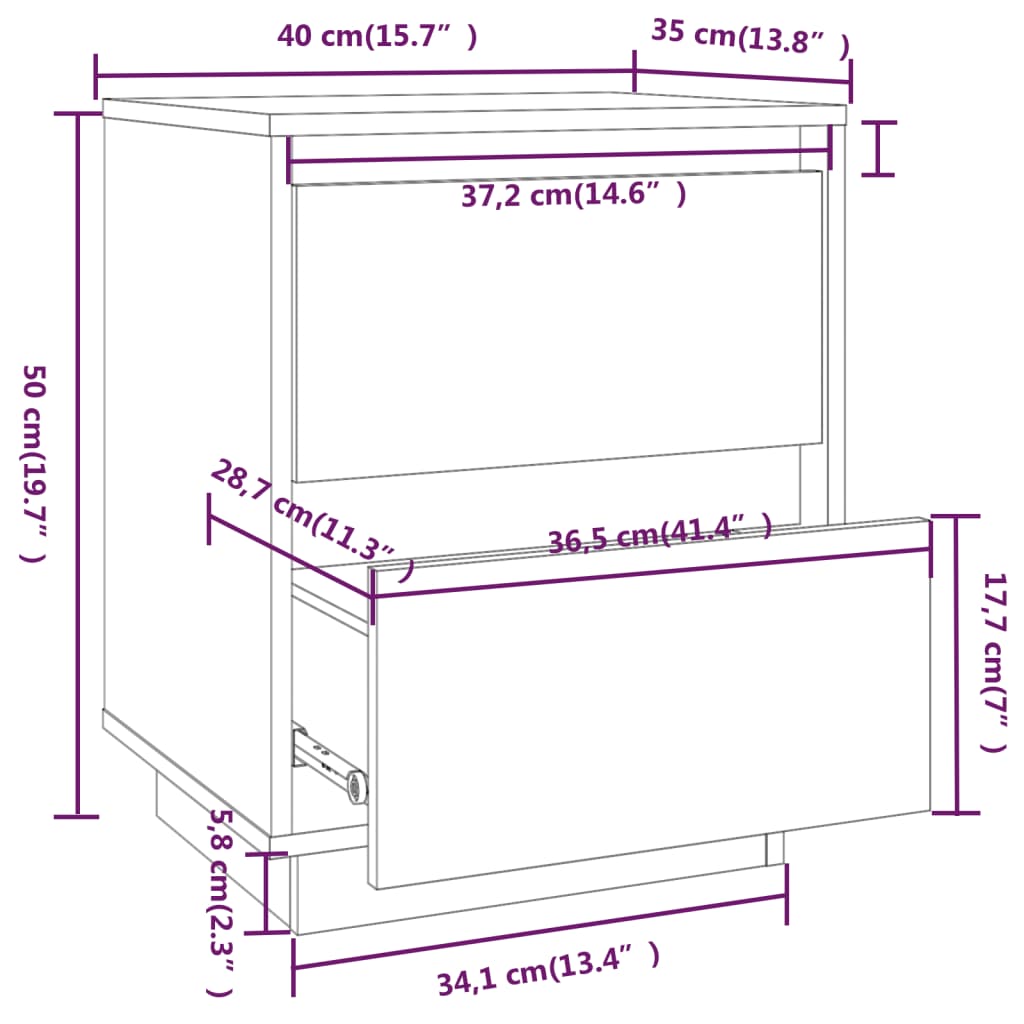 Tables de chevet 2 pcs Noir 40x35x50 cm Bois de pin solide - XIOS