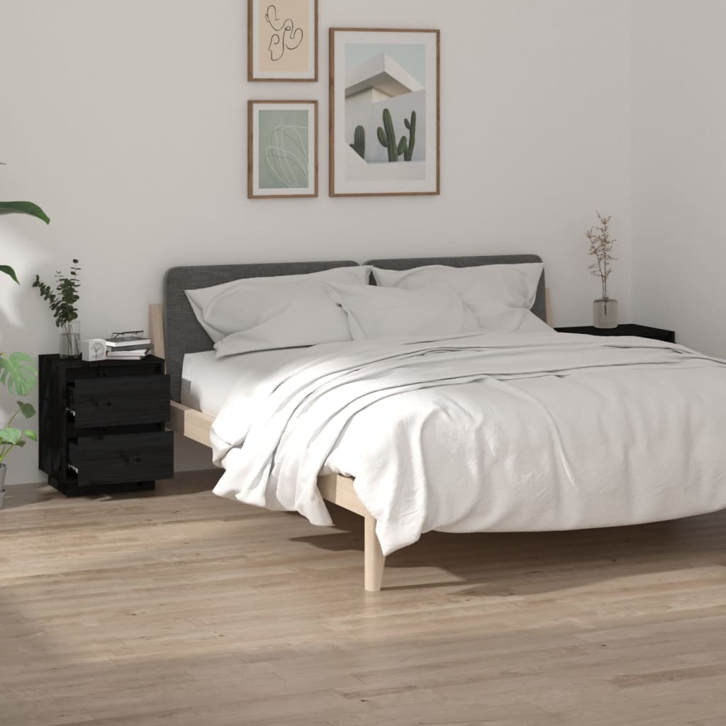 Tables de chevet 2 pcs Noir 40x35x50 cm Bois de pin solide - XIOS