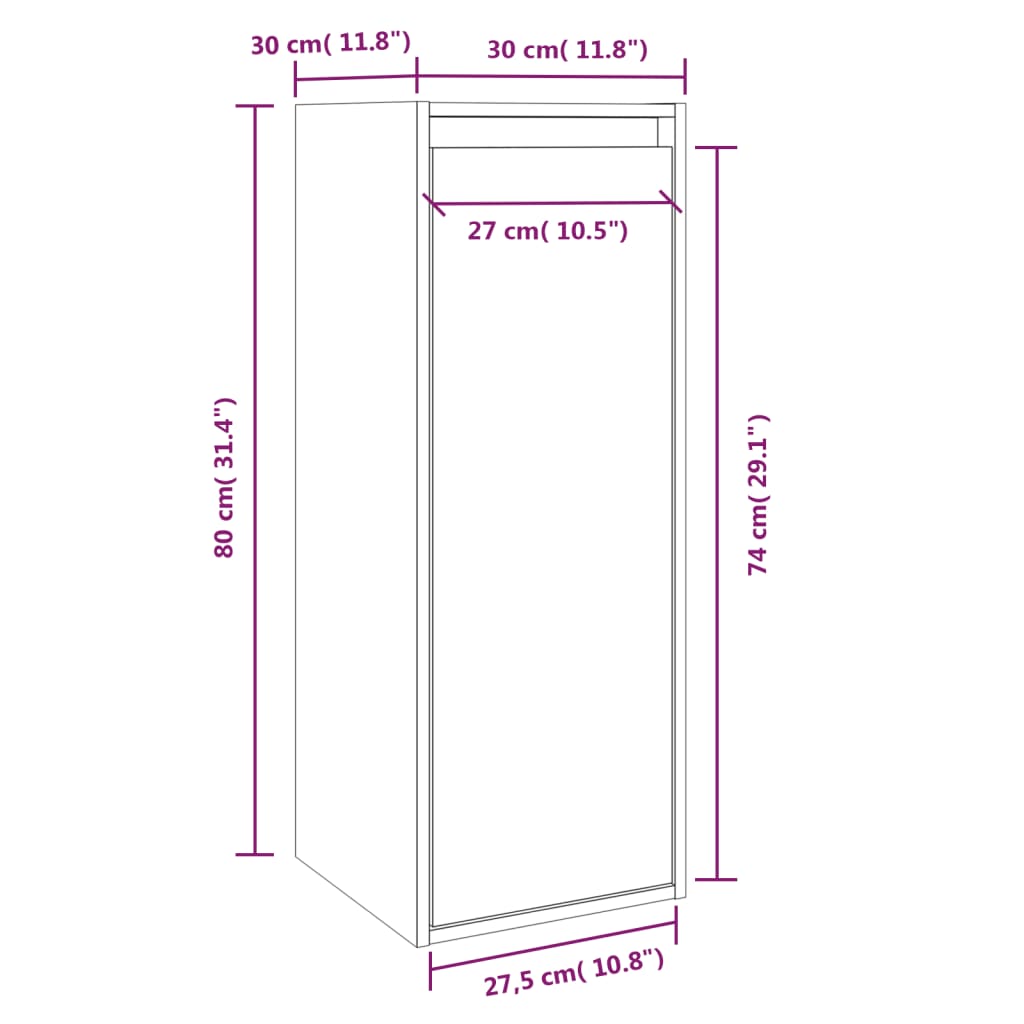 Armoire murale Blanc 30x30x80 cm Bois de pin massif - XIOS