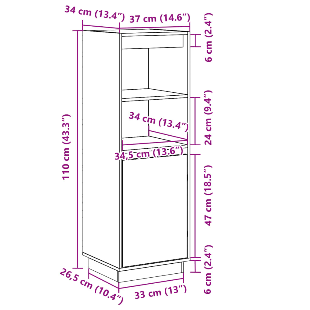 Buffet haut 37x34x110 cm Bois massif de pin - XIOS