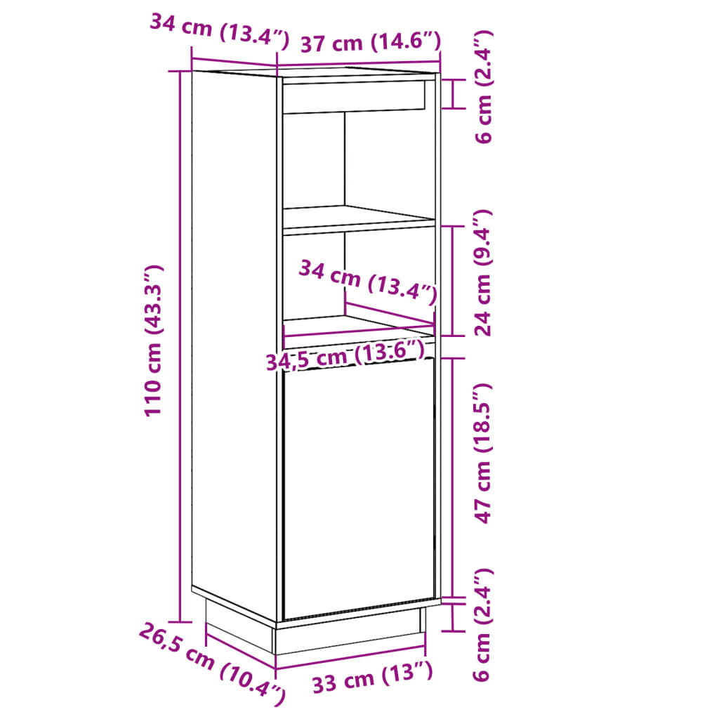 Buffet haut Blanc 37x34x110 cm Bois massif de pin - XIOS