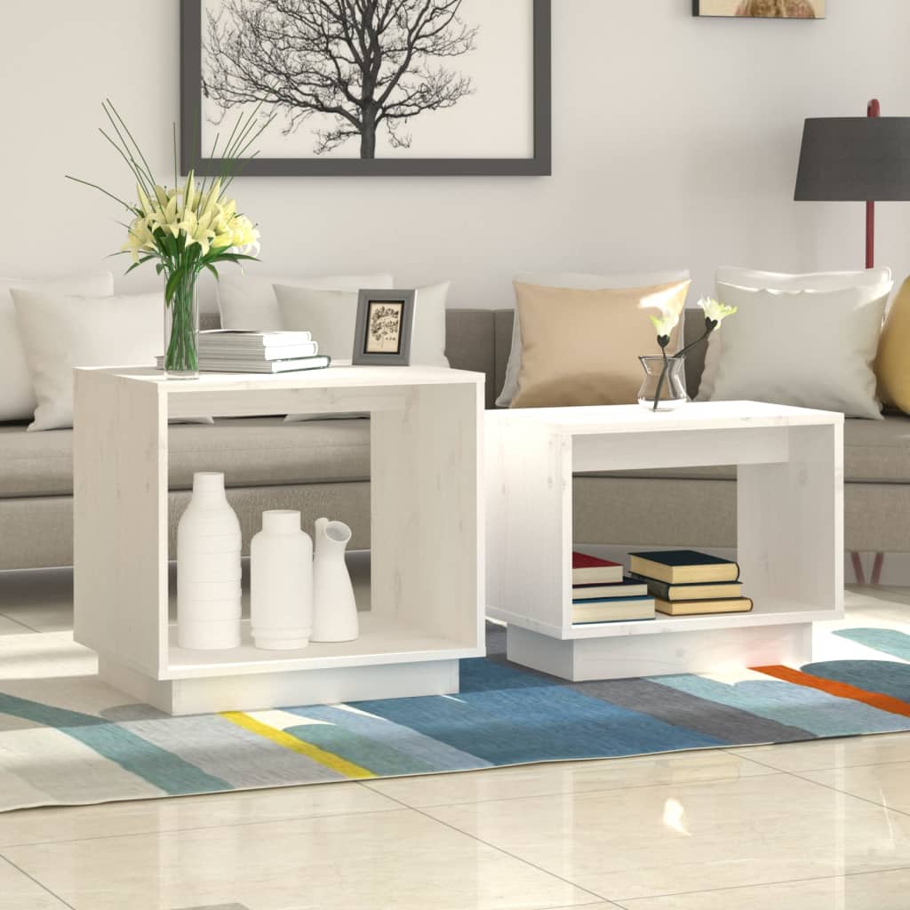 Tables basses gigognes 2 pcs Blanc Bois de pin massif - XIOS
