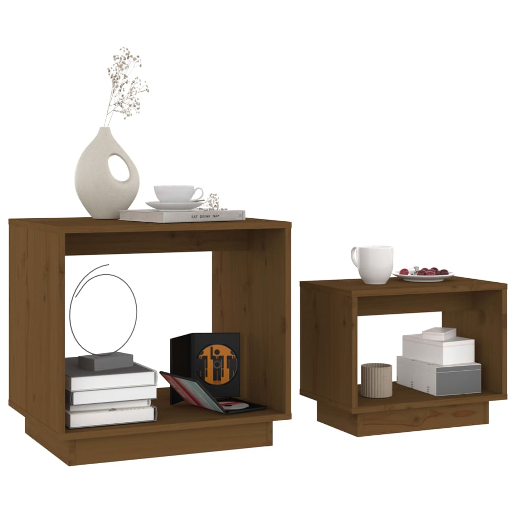 Tables basses gigognes 2 pcs Marron miel Bois de pin massif - XIOS