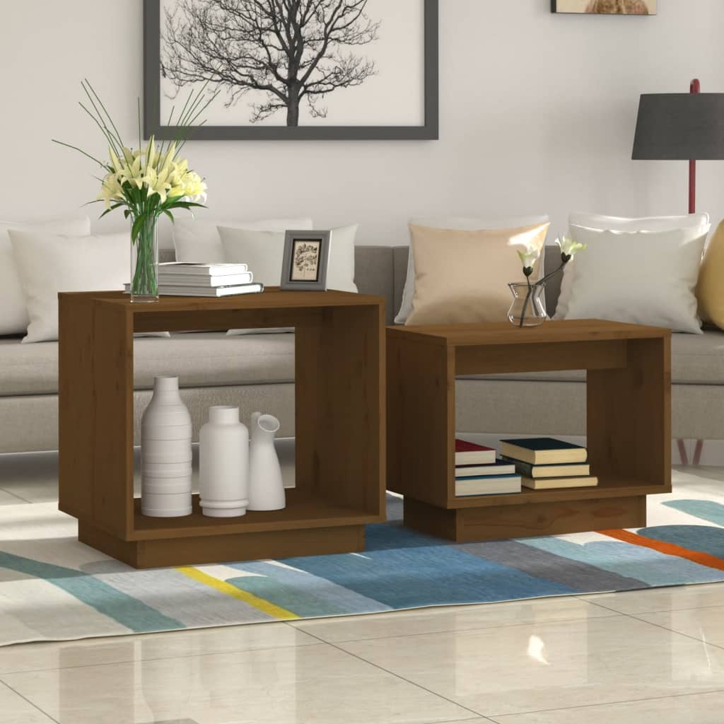 Tables basses gigognes 2 pcs Marron miel Bois de pin massif - XIOS