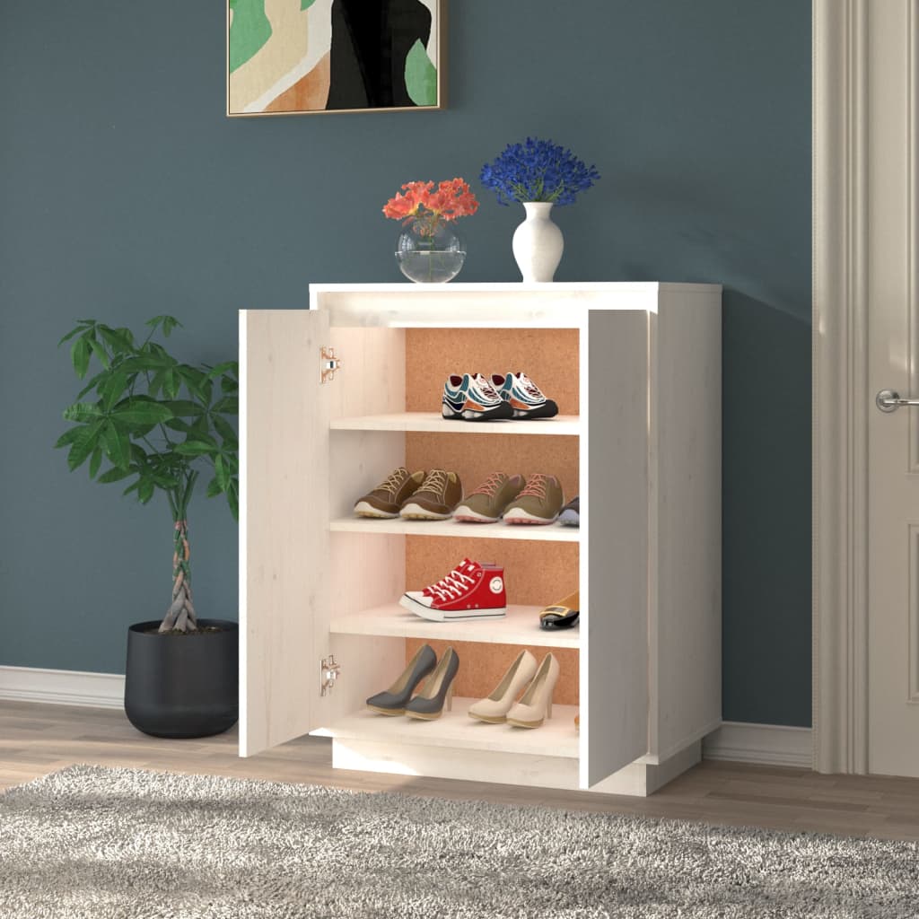 Armoire à chaussures Blanc 60x35x80 cm Bois de pin massif - XIOS
