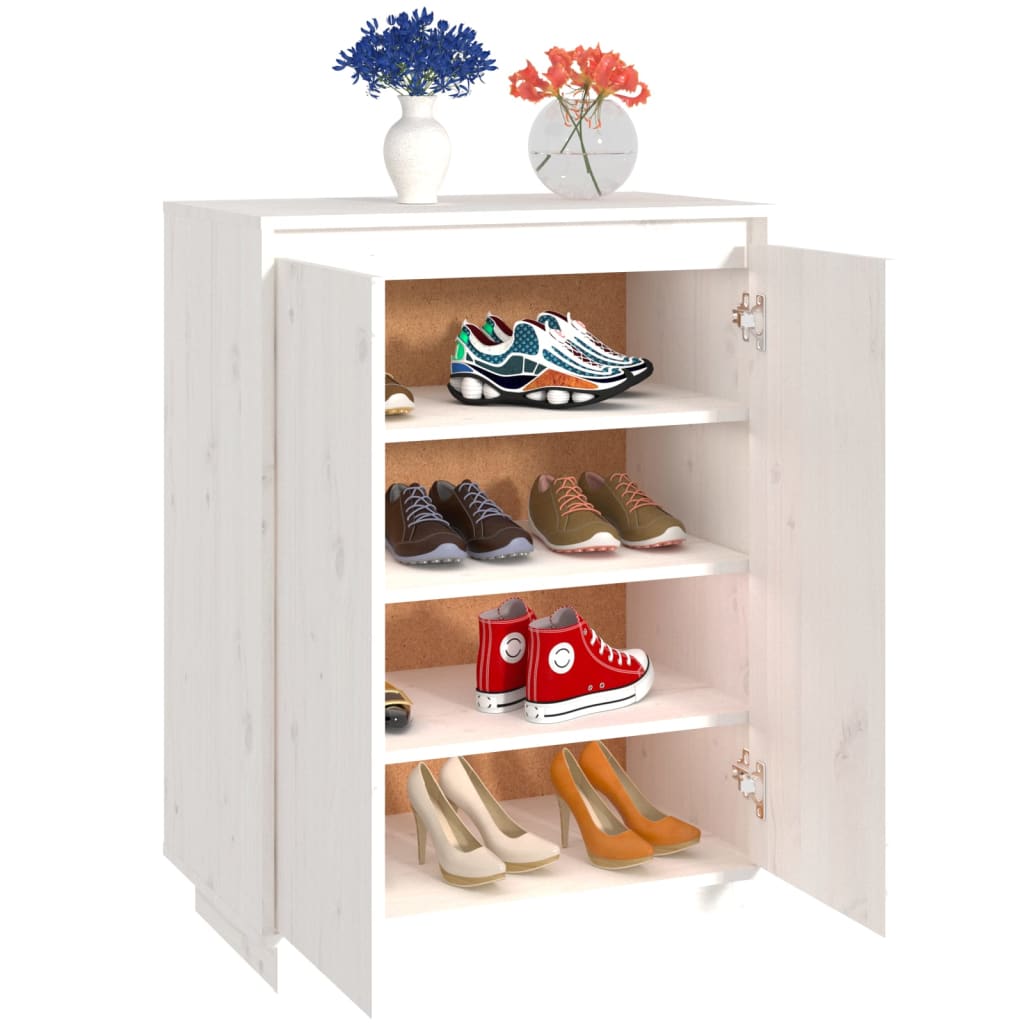 Armoire à chaussures Blanc 60x35x80 cm Bois de pin massif - XIOS
