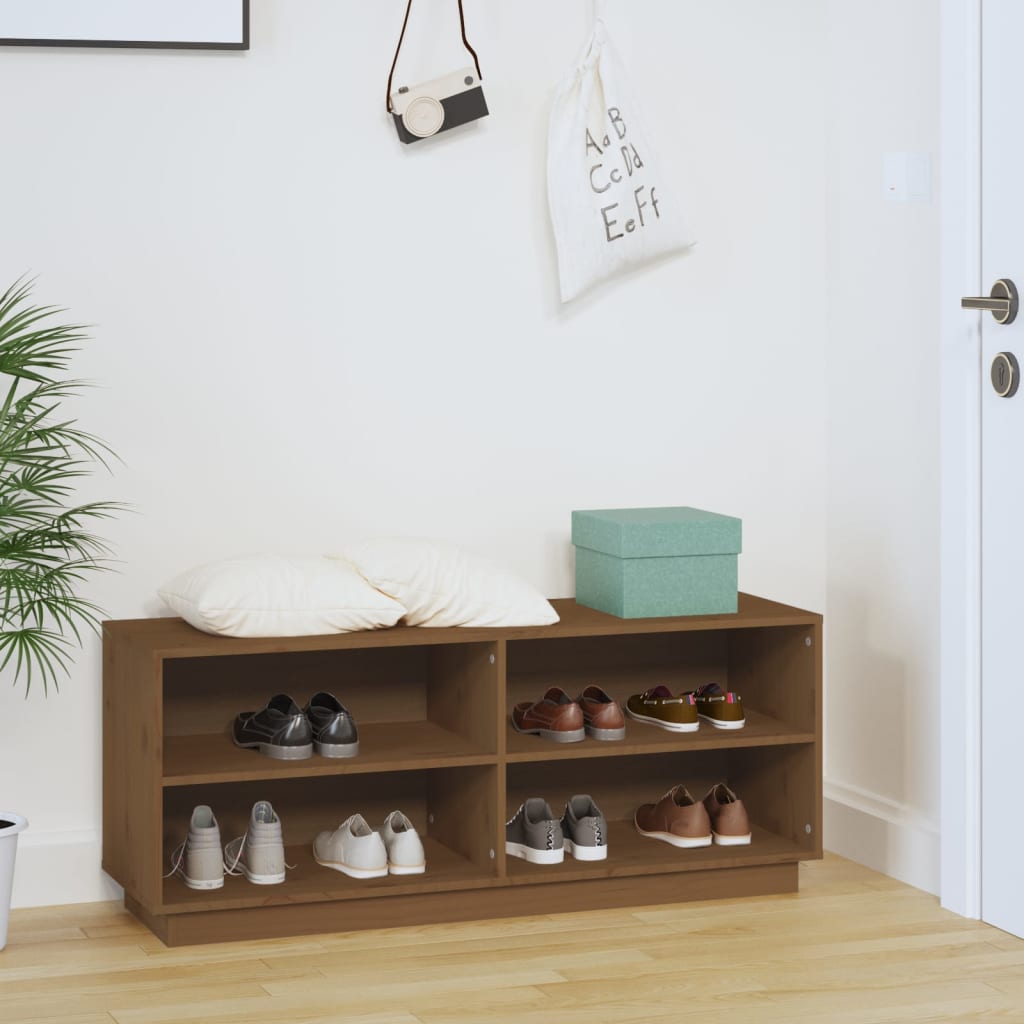 Armoire à chaussures Marron miel 110x34x45cm Bois de pin massif - XIOS