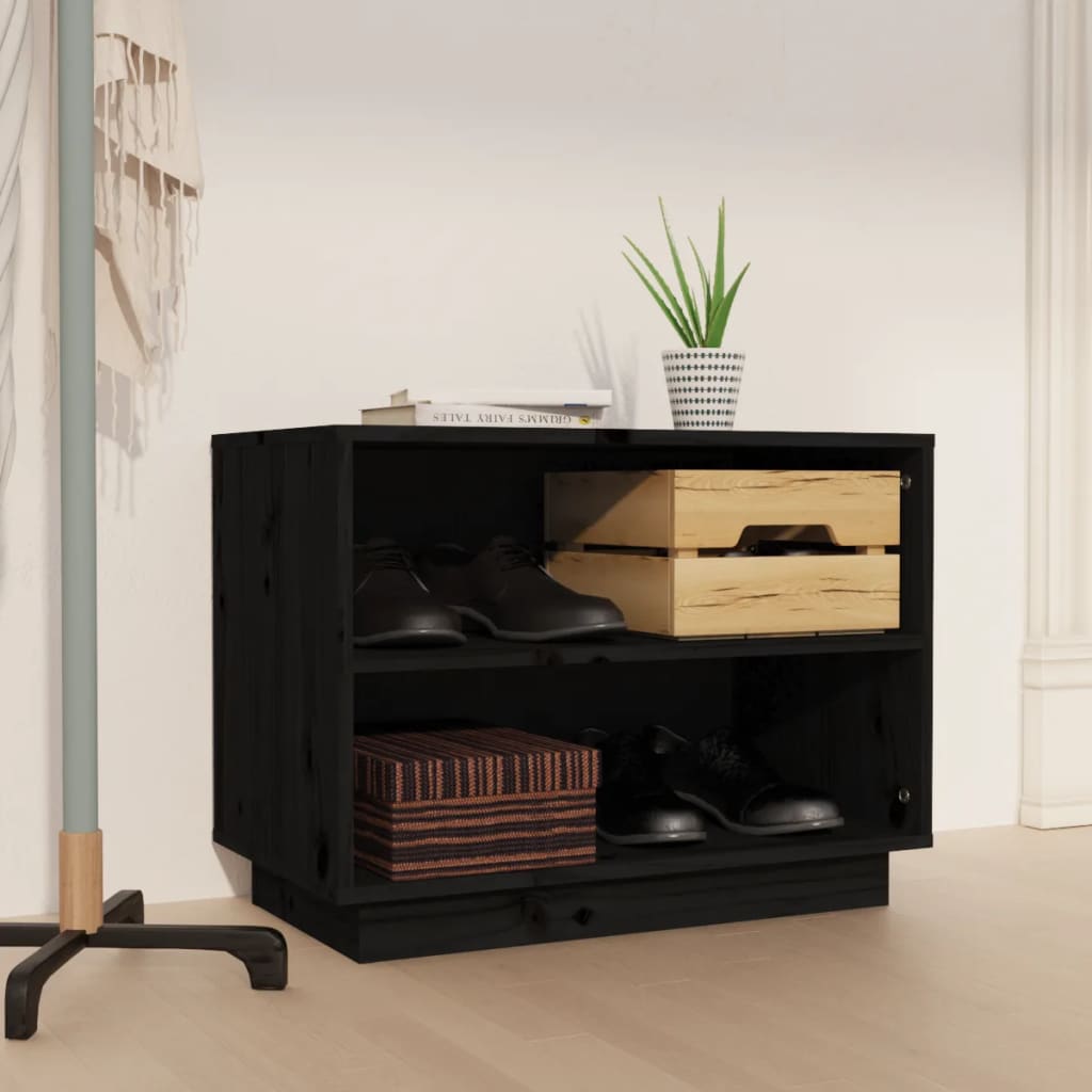 Armoire à chaussures Noir 60x34x45 cm Bois de pin massif - XIOS