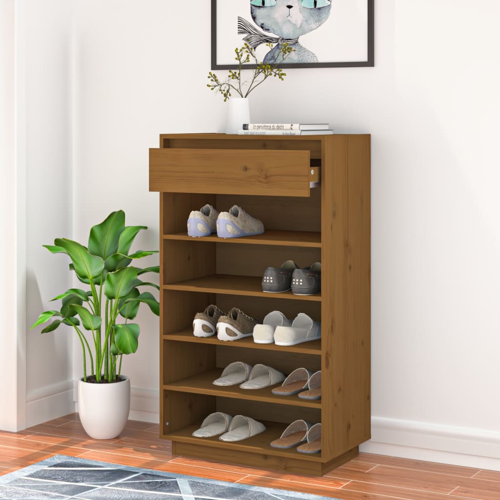 Armoire à chaussures Marron miel 60x34x105cm Bois de pin massif - XIOS