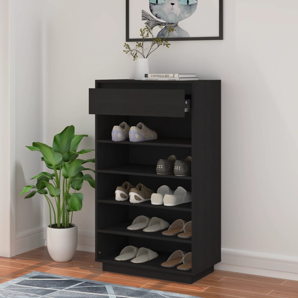 Armoire à chaussures Noir 60x34x105 cm Bois de pin massif - XIOS