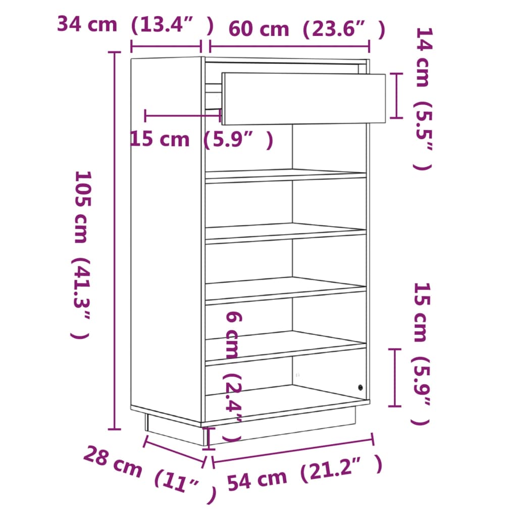 Armoire à chaussures Noir 60x34x105 cm Bois de pin massif - XIOS