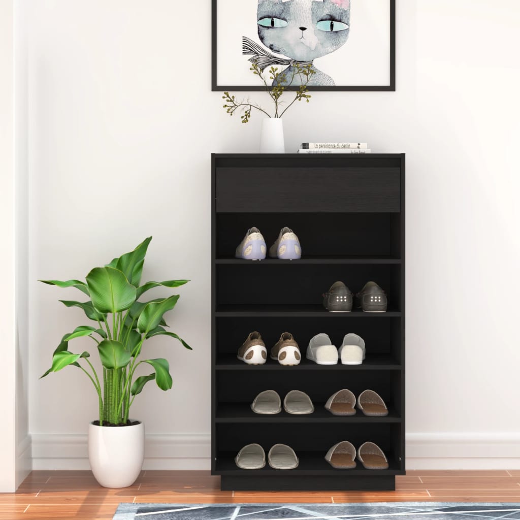Armoire à chaussures Noir 60x34x105 cm Bois de pin massif - XIOS