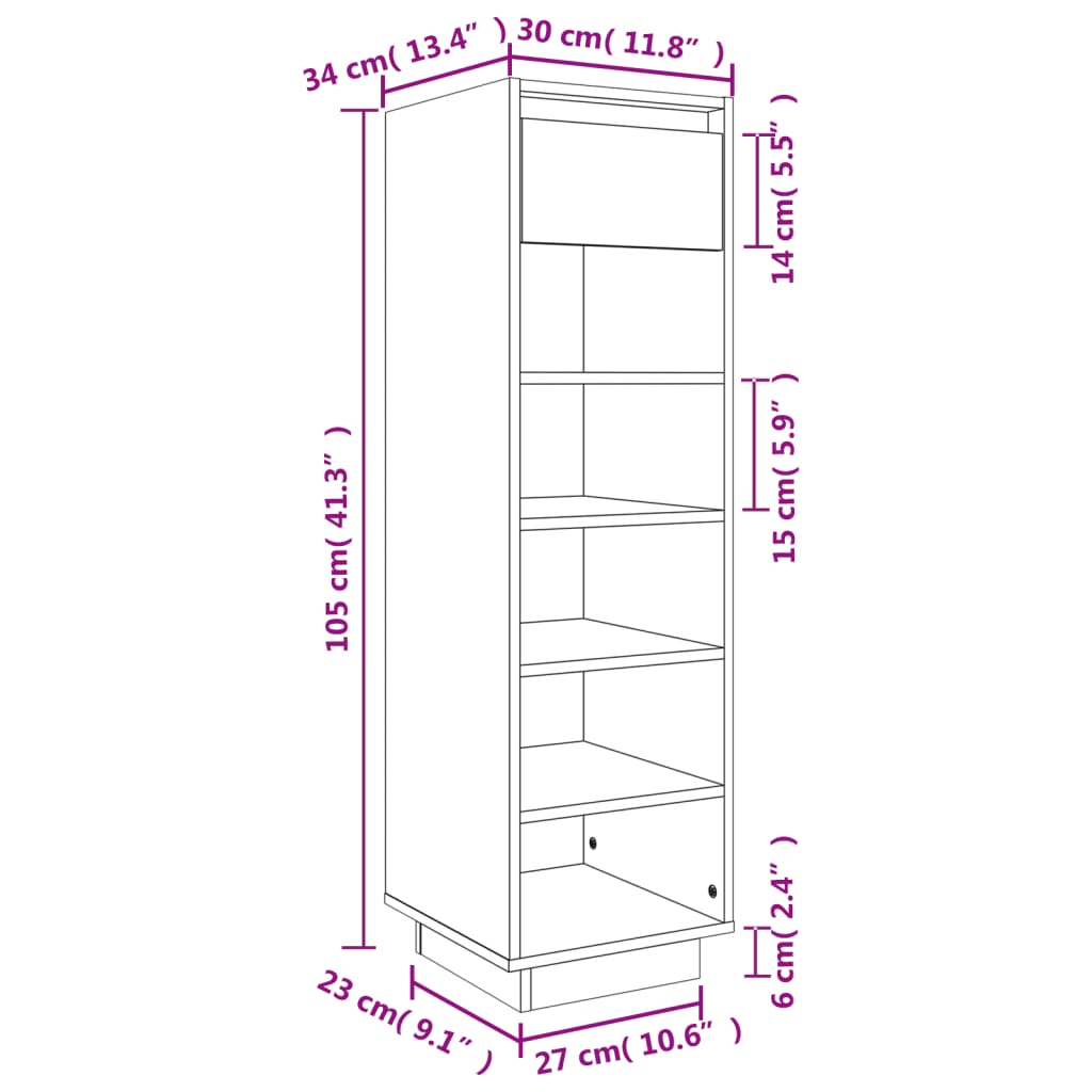 Armoire à chaussures gris 30x34x105 cm bois de pin massif - XIOS